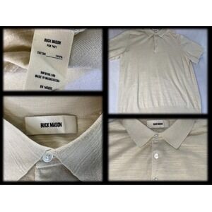Buck Mason Henley Shirt Mens Large Avalon Knit Polo Cream Textured Short Sleeve